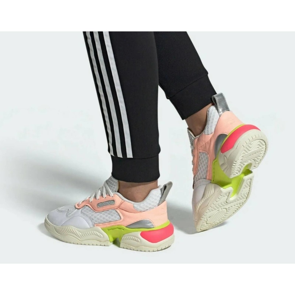 adidas Originals Women's Chunky Sneakers in White, Pink, Lime & Silver